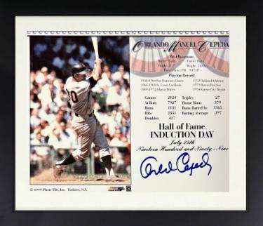 Orlando Cepeda signed MLB Licensed Hall of Fame Induction Day 8x10 Photo/Card Custom Framing- Tuff Stuff COA/Show Ticket