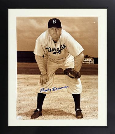 Billy Herman signed Brooklyn Dodgers MLB Licensed Sepia Tone 8x10 Photo Custom Framing imperfect- COA (HOF)