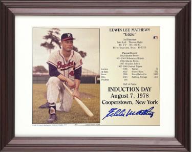 Eddie/Ed Mathews signed Milwaukee Braves MLB Hall of Fame Induction Day 8x10 Photo/Card Custom Framing- COA (HOF)