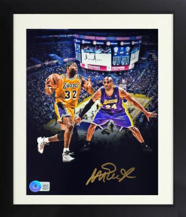 Magic Johnson signed Los Angeles Lakers 8x10 Photo Custom Framing- Beckett Witnessed (w/Kobe Bryant)