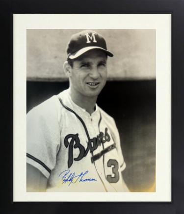 Bobby Thomson signed Milwaukee Braves 8x10 Photo imperfect Custom Framing- Stacks of Plaques COA (Staten IL Scot)