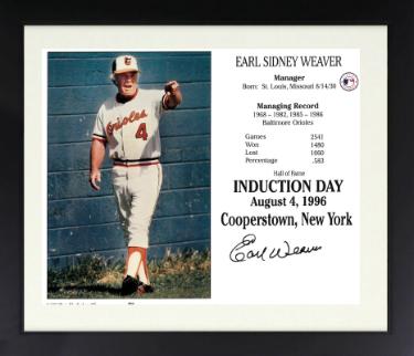 Earl Weaver signed Baltimore Orioles Hall of Fame Induction 8x10 Photo/Card Custom Framing- Tuff Stuff COA/Show Ticket