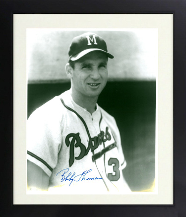 Bobby Thomson signed Milwaukee Braves Vintage B&W 8x10 Photo Custom Framing- Stacks of Plaques COA (Staten Island Scot)