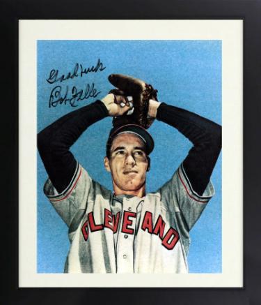 Bob Feller signed Cleveland 8x10 Portrait Photo w/ Good Luck Custom Framing- COA (HOF/3 No Hitters)