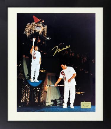 Muhammad Ali signed 16x20 Photo Custom Framing 1996 Atlanta Olympics Torch Lighting- /1996- Beckett/Ali/Prince COA w/VHS