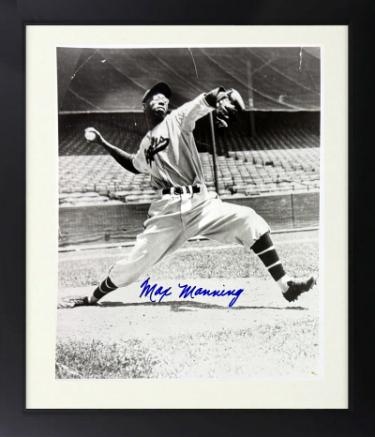Max Manning signed Newark Eagles Negro League Vintage B&W 8x10 Photo imperfect Custom Framing- COA/CSA Show Ticket/Photo