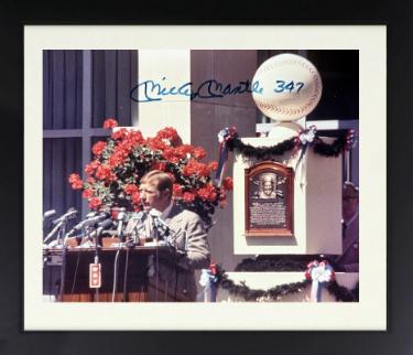 Mickey Mantle signed 1974 HOF Induction MLB 8x10 Photo Imperfect Framed- Beckett Review