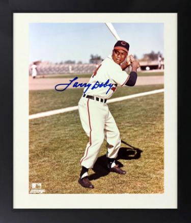 Larry Doby signed Cleveland MLB 8x10 Photo Custom Framing imperfect- COA/CSA Show Ticket/HOF