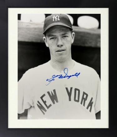 Gil McDougald signed New York Yankees B&W 8x10 Photo Custom Framing imperfect- COA (51 AL ROY)