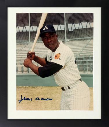 Hank Aaron signed Atlanta Braves MLB 8x10 Photo Custom Framing imperfect- Beckett Review (HOF)