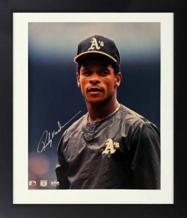 Rickey Henderson signed Oakland A's MLB Licensed 8x10 Photo Custom Framing imperfect- Beckett Review