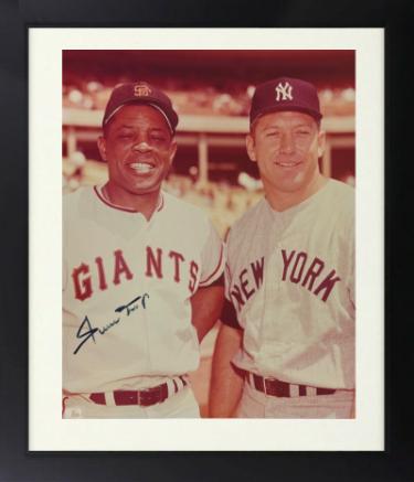 Willie Mays signed San Francisco Giants MLB 8x10 Photo Custom Framing imperfect- Goldin/Score Board COA (w/ Mickey Mantle)