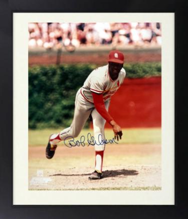 Bob Gibson signed St. Louis Cardinals MLB Licensed 8x10 Photo Custom Framing- Goldin/Score Board COA  (HOF)