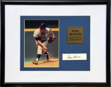 Tom Seaver signed New York Mets 1x3 Cut Sig , 5x7 Photo Custom Framing - Goldin/Scoreboard COA