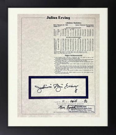 Julius "Dr. J" Erving signed Lifetime Statistics 8x10 Photo Custom Framing- Goldin COA/Notarized