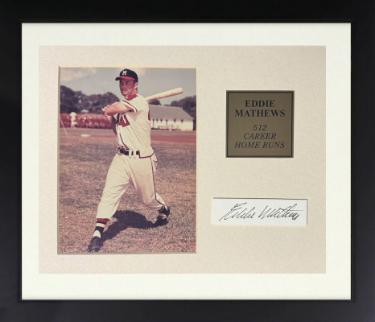 Ed/Eddie Mathews signed Milwaukee Braves 1x3 Cut Sig/5x7 Photo Framed-Goldin/ The Score Board COA