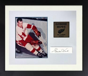 Gordie Howe signed Detroit Red Wings 1x3 Cut Sig , 5x7 Photo Custom Framing- Ken Goldin, The Score Board, Inc COA/HOF