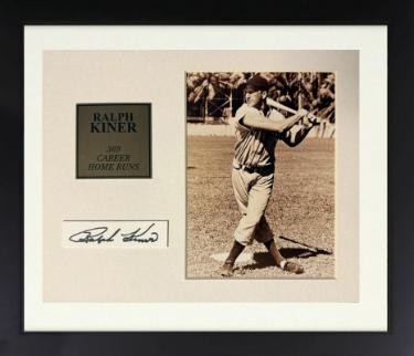 Ralph Kiner signed Pittsburgh Pirates 1x3 Cut Sig/5x7 Photo Custom Framing- Ken Goldin, The Score Board, Inc COA/HOF
