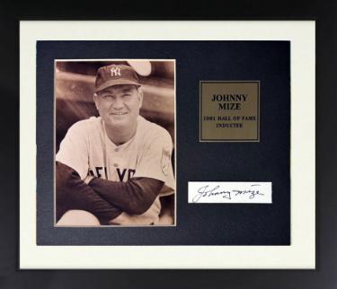 Johnny Mize signed New York Yankees 1x3 Cut Sig/5x7 Photo Custom Framing- Ken Goldin, The Score Board, Inc COA/HOF