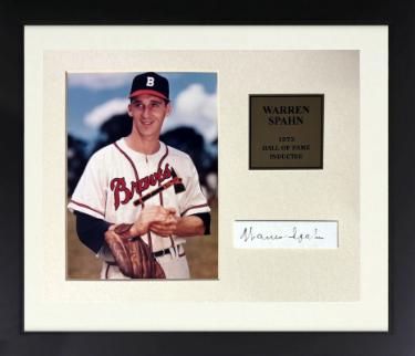 Warren Spahn signed Boston Braves 1x3 Cut Sig , 5x7 Photo Custom Framed- COA