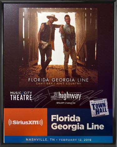 Florida Georgia Line- Tyler Hubbard & Brian Kelley dual signed 2019 Can't Say I Ain't Country 22"x28" Poster Custom Framing SiriusXM Town Hall/Music City Theatre imperfect- COA