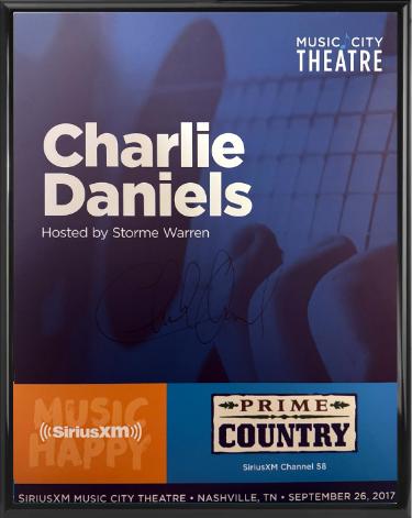 Charlie Daniels signed 2017 Prime Country 22"x28" Poster Custom Framing SiriusXM Prime Music City Theatre- COA
