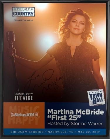 Martina McBride signed 2017 "First 25" Prime Country 22"x28" Poster SiriusXM Hall Studios Custom Framing- COA