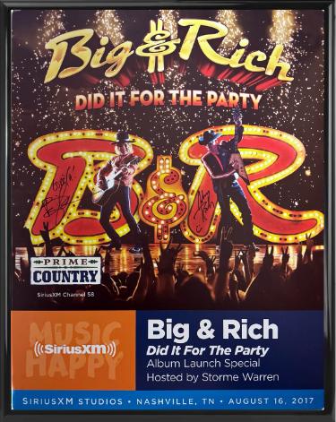 Big & Rich signed 2017 Did It For The Party Album Launch Special 22"x28" Poster Custom Framing SiriusXM Studios- COA (Big Kenny/John Rich)