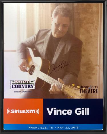 Vince Gill signed 2019 Prime Country 22x28 Poster SiriusXM Music City Theatre Custom Framing- COA