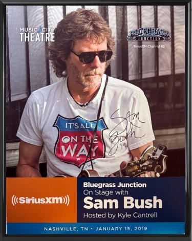 Sam Bush signed 2019 Bluegrass Junction On Stage With 22"x28" Poster Custom Framing SiriusXM Music City Theatre- COA