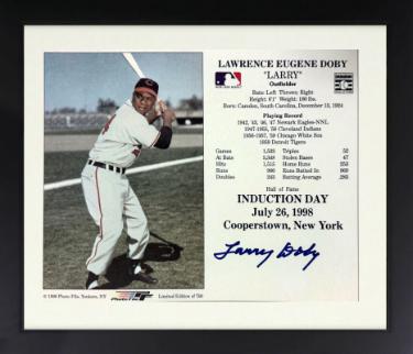Larry Doby signed Cleveland MLB Licensed Hall of Fame Induction July 26, 1998 8x10 Photo/Card Custom Framing- COA/Ticket (HOF)