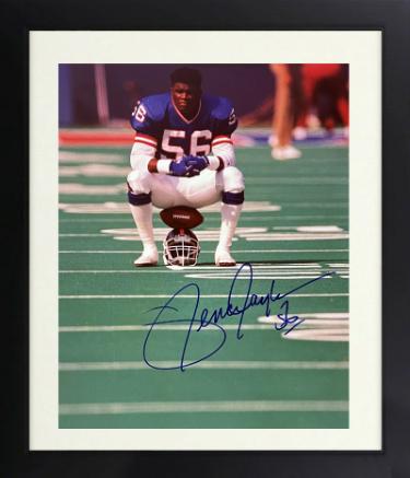 Lawrence Taylor signed New York Giants 8x10 Photo #56 imperfect Custom Framing- NFL Alumni, Inc. LOA