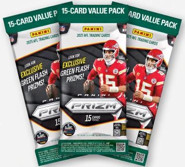 2025 Panini Prizm NFL Football 15 Card Value Pack- Lot of 3 - Look For Green Flash Prizms!