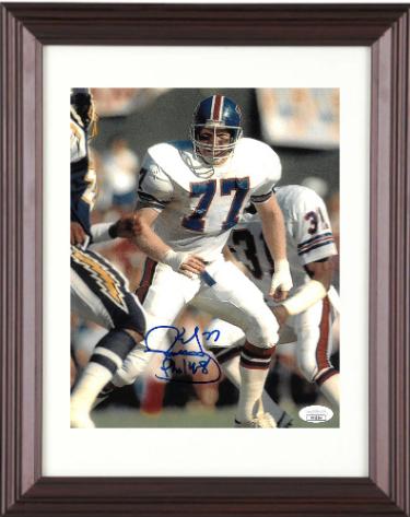 Karl Mecklenburg signed Denver Broncos 8X10 Photo Phil 4:8 Custom Framing- JSA Authentic