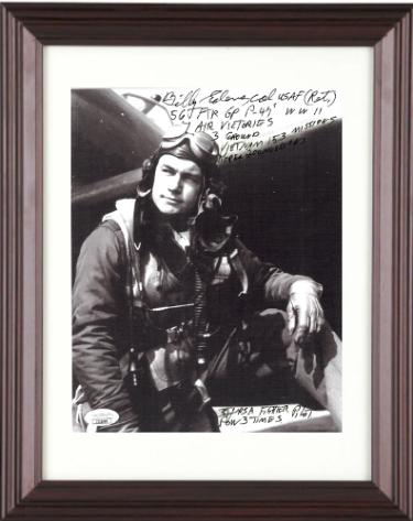Col Billy Edens signed WWII/Vietnam/Korea Ace Pilot 8x10 Photo Custom Framing 56 FTR Group P-47's-7 Air Victories - JSA