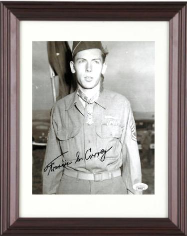 Francis S. Currey signed Vintage WWII B&W 8x10 Photo Custom Framing- JSA #SS17624- Medal of Honor/Battle of the Bulge