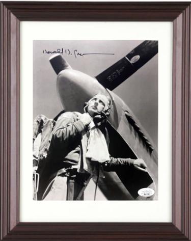 Herschel "Herky" Green signed WWII 8x10 Photo Custom Framing- JSA #SS17740- Air Force Flying Ace Pilot