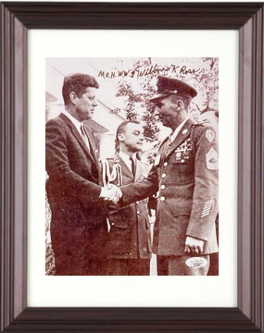 Wilburn Ross signed Vintage WWII B&W 8x10 Photo imperfect Custom Framing- JSA #SS17647- MOH WW2/JFK