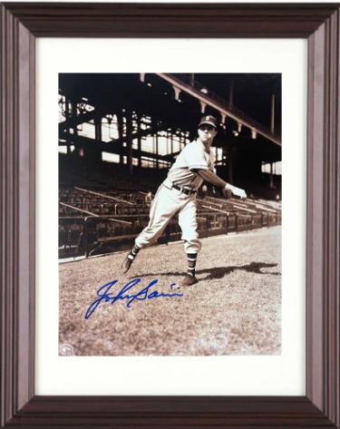 Johnny Sain signed Boston Braves Vintage Sepia Tone MLB Licensed 8x10 Photo Custom Framing imperfect- COA/CSA Show Ticket