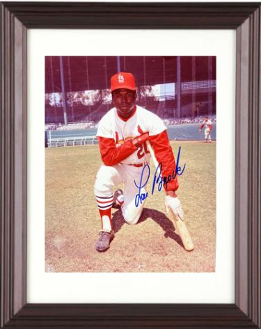 Lou Brock signed St. Louis Cardinals MLB Licensed 8x10 Photo imperfect Custom Framing- COA (HOF)