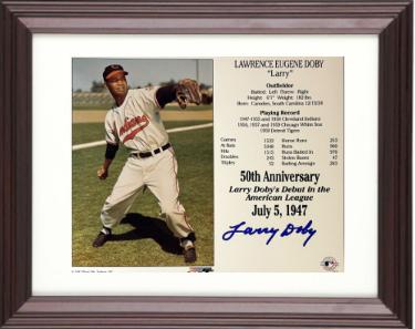 Larry Doby signed Cleveland MLB 50th Anniversary Debut in the American League July 5, 1947 8x10 Photo/Card Custom Framing- COA
