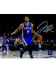 Jahlil Okafor signed Philadelphia 76ers 8x10 Photo (horizontal blue jersey dribble)