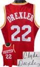 Clyde Drexler signed Houston Red TB Custom Stitched Pro Style Basketball Jersey- JSA Witnessed