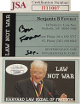 Ben/Benjamin Ferencz signed Law Not War 2x3.5 Business Card- JSA #II11007- WWII Nuremberg Trials- Courtroom Prosecutor
