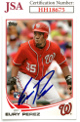 Eury Perez signed 2013 Topps Baseball On Card Auto #170- JSA #HH18675 (Washington Nationals)