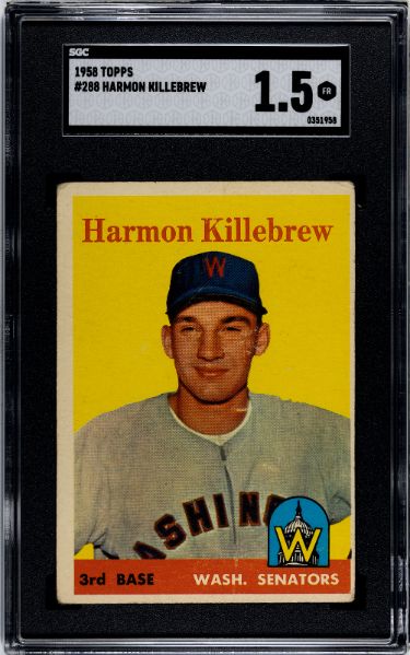 Harmon Killebrew 1958 Topps Baseball Card #288- SGC Graded 1.5 Fair (Washington Senators)
