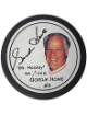 Gordie Howe signed Mr. Hockey #9 Logo Puck- /1946 imperfect- Fotoball USA COA (HOF)