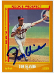 Tom Glavine has hand signed this 1988 Score Rookie On Card Auto (RC) #638 (Atlanta Braves/HOF)