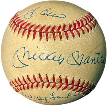 Mickey Mantle/Yogi Berra/Whitey Ford signed Official Rawlings ROAL American League Baseball toned- Beckett Review (Yankees/HOF)