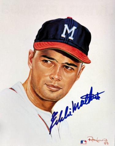 Eddie/Ed Mathews signed Milwaukee Braves MLB Licensed Ron Lewis 89 8x10 Photo- COA (HOF)